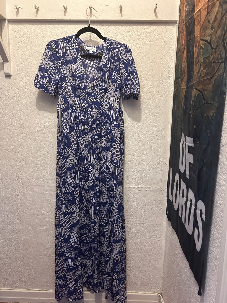 Blue And White Floral V-Neck Maxi Dress